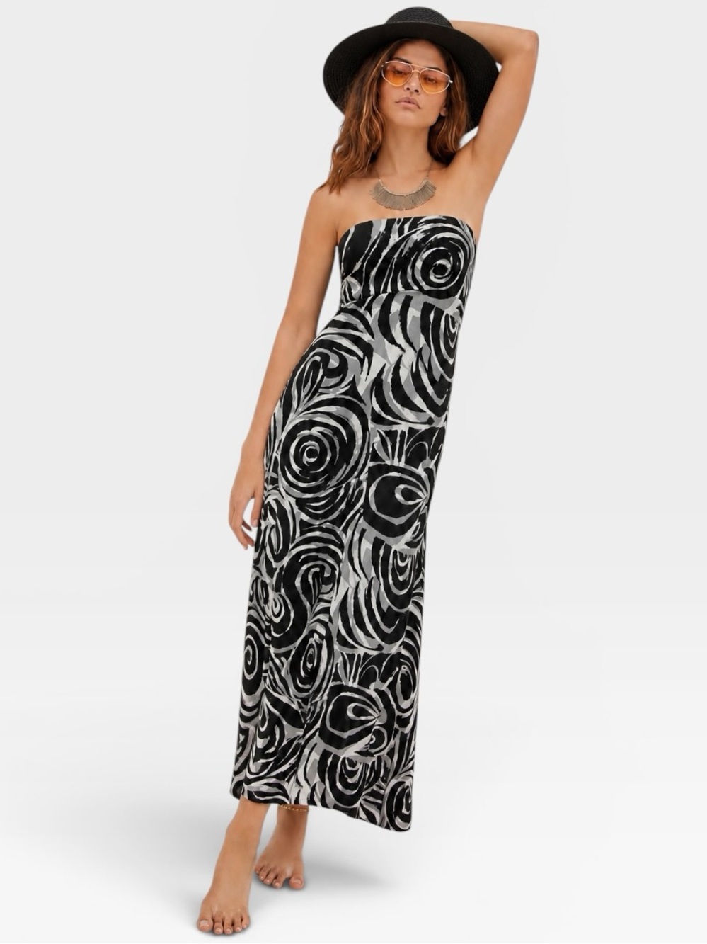 Vintage 90s Strapless Summer Pull-On 
Maxi Dress Medium